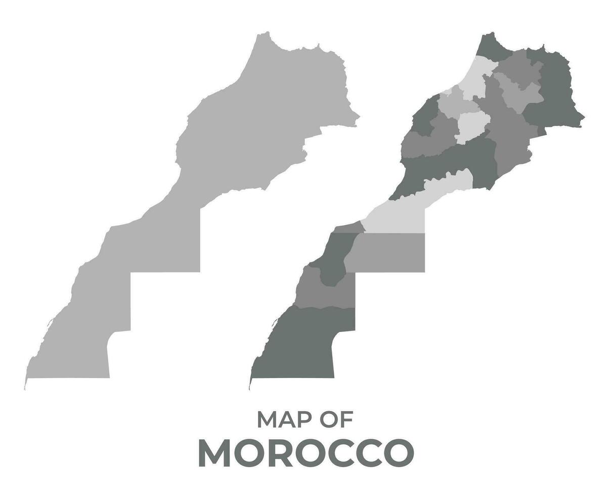 niveaux de gris vecteur carte de Maroc avec Régions et Facile plat illustration