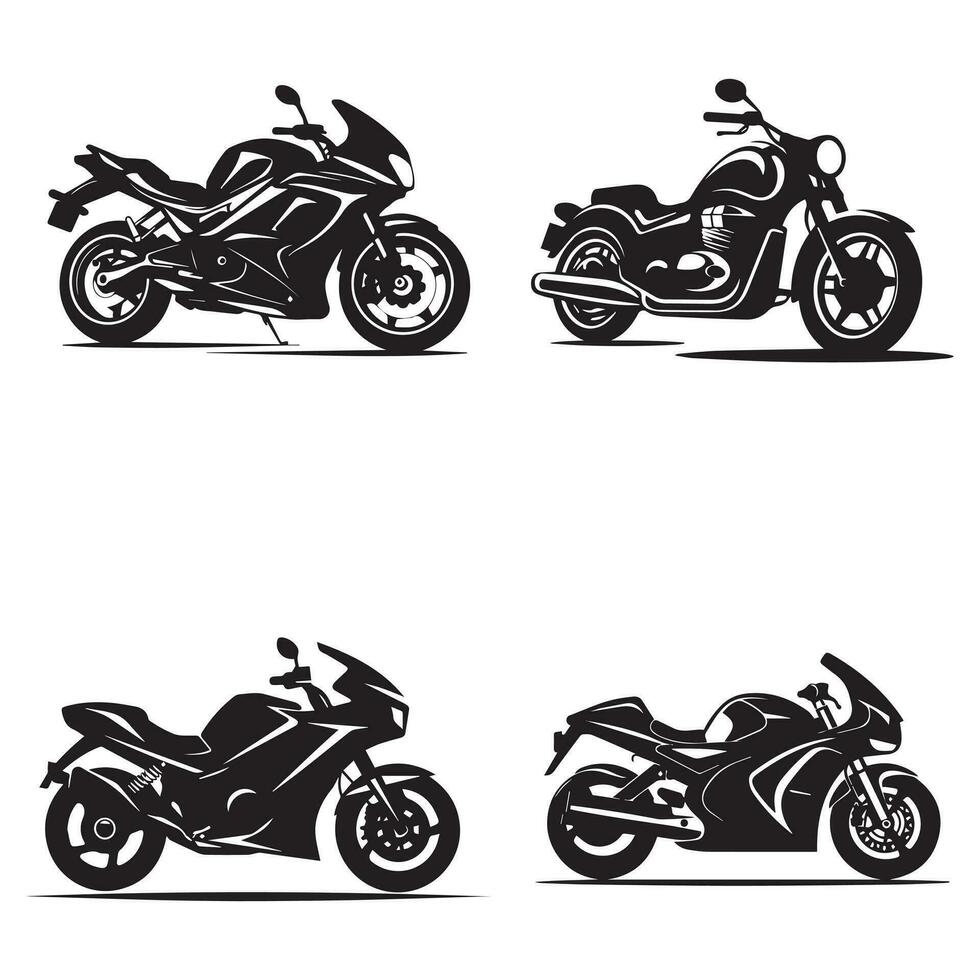 moto ensemble silhouettes sur une blanc Contexte. vecteur illustration.