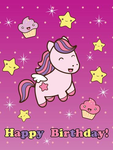 Carte de joyeux anniversaire avec joli cheval souriant de dessin animé. vecteur