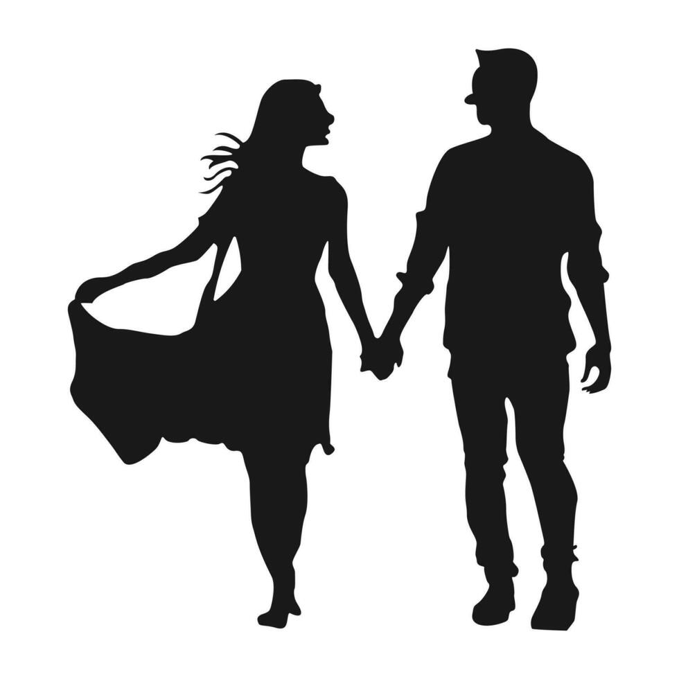 Jeune couple dans l'amour sortir ensemble à Valentin s journée silhouette vecteur
