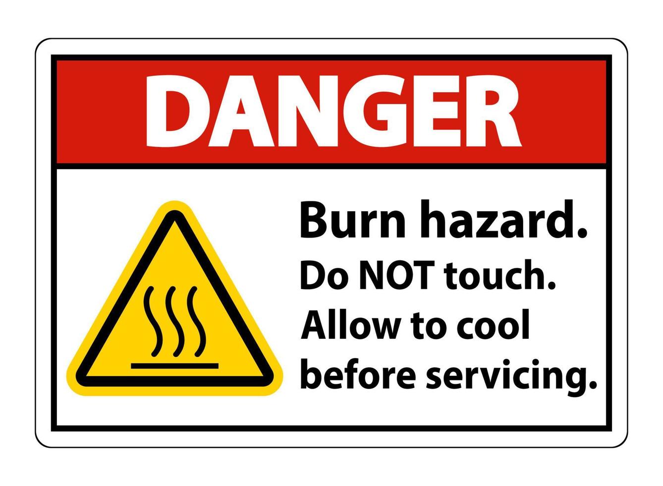 Danger brûlure danger sécurité,ne pas toucher le signe de l'étiquette sur fond blanc vecteur