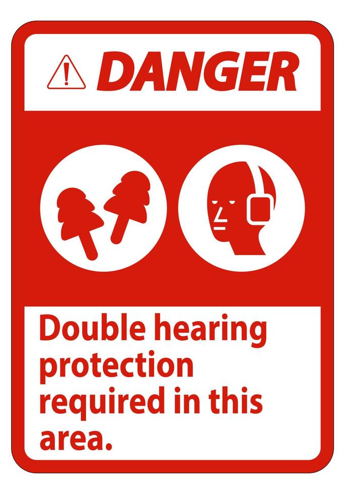 panneau de danger double protection auditive requise dans cette zone avec cache-oreilles et bouchons vecteur