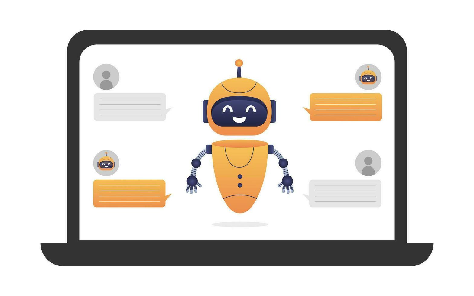 chatbot neural réseau, ai les serveurs et des robots technologie. mignonne chatbot ai personnage. vecteur