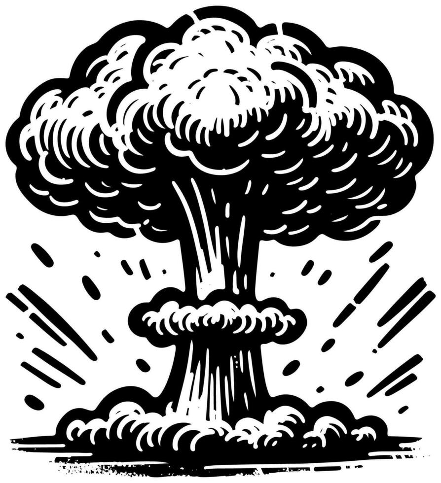 nucléaire bombe champignon nuage linogravure vecteur