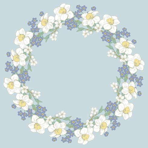 Motif rond floral sur fond bleu. Illustration vectorielle vecteur