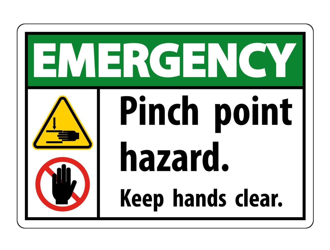 Danger de pincement d'urgence, garder les mains claires signe symbole isoler sur fond blanc, illustration vectorielle vecteur