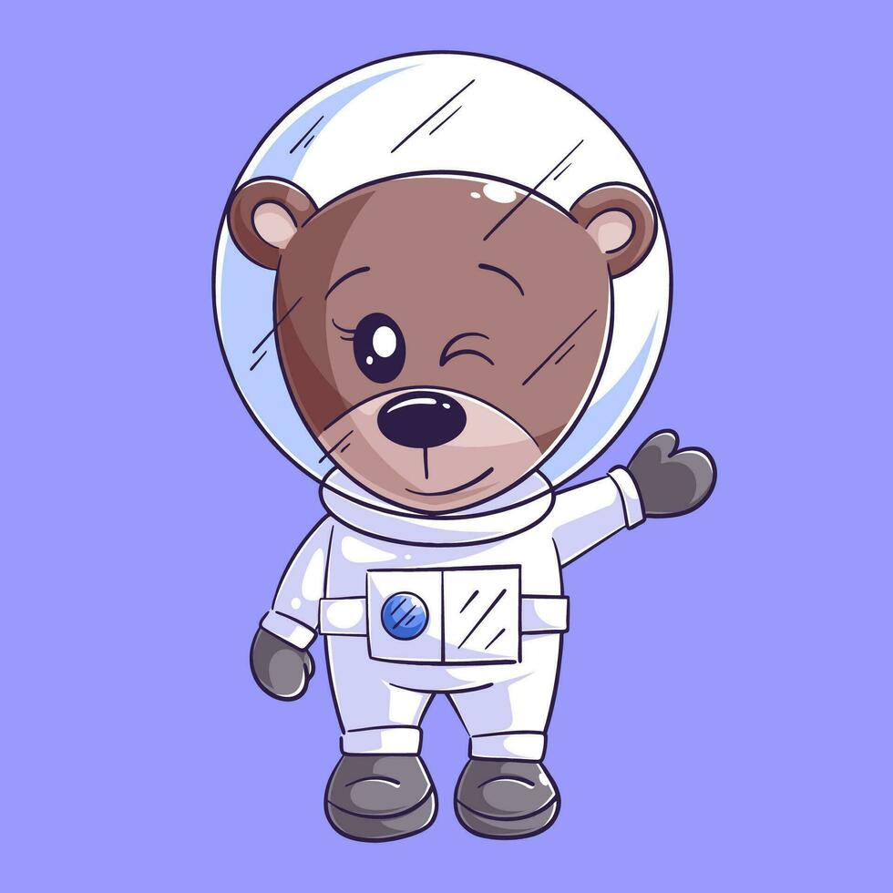 mignonne ours permanent seul et portant astronaute costume vecteur