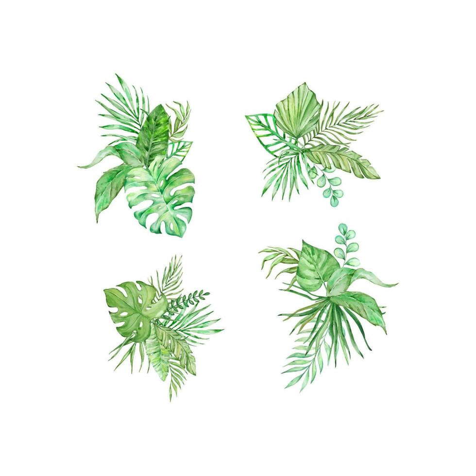 aquarelle bouquet de brillant tropical feuilles pour conception vecteur