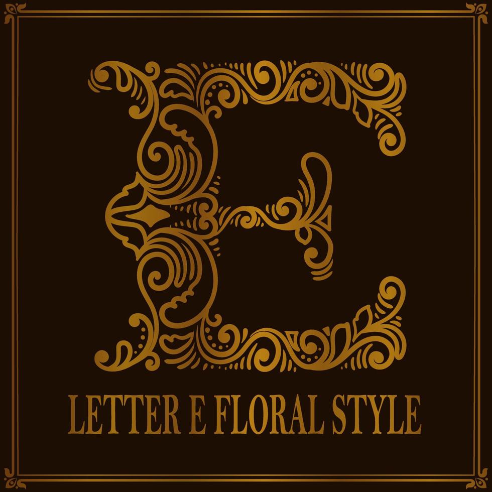 style de motif floral vintage lettre e vecteur