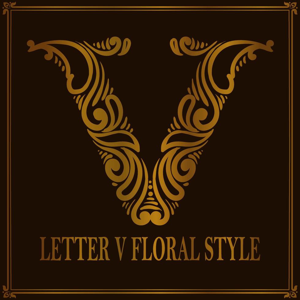 style de motif floral lettre v vintage vecteur