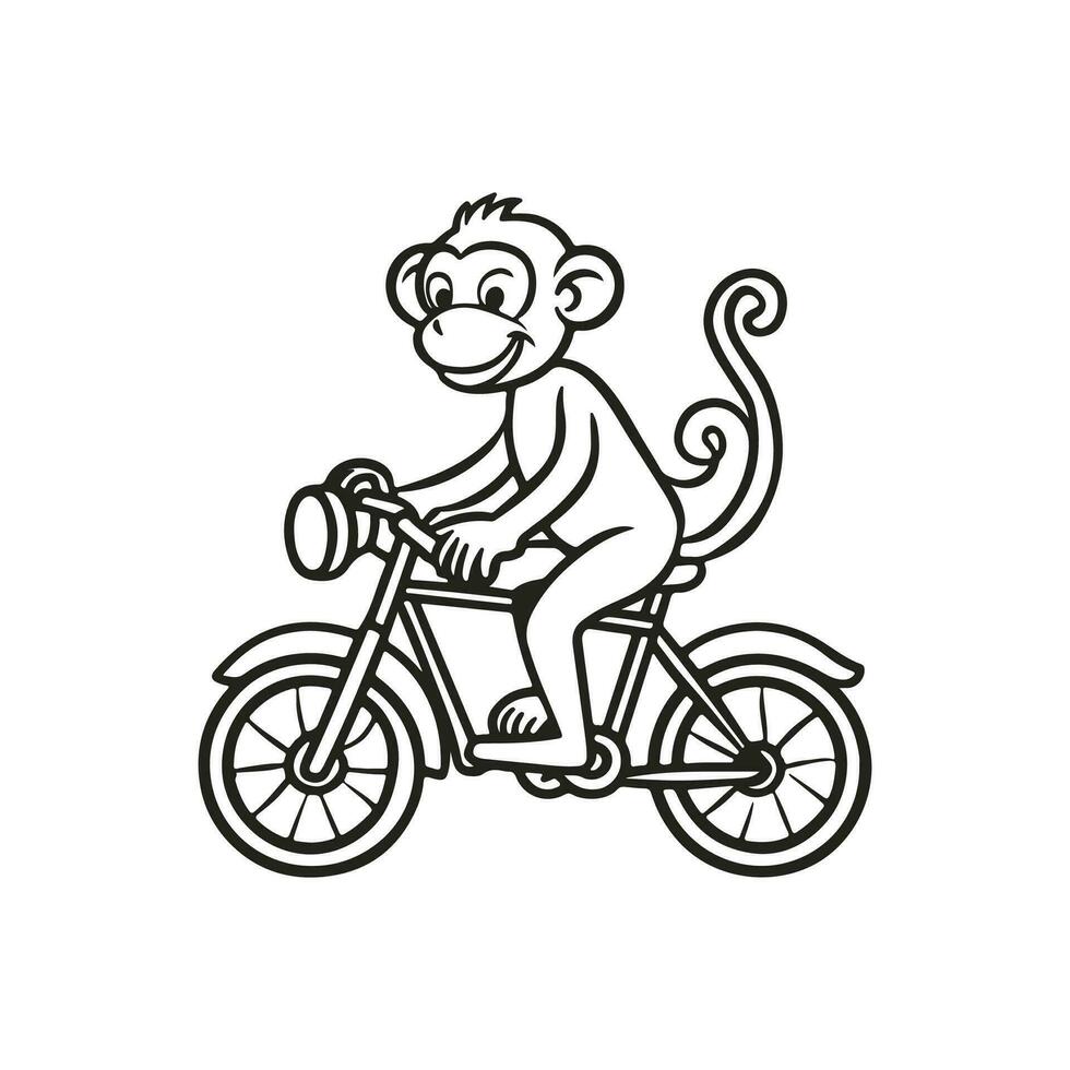 animal contour pour singe sur bicyclette vecteur