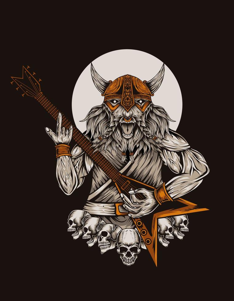 illustration vectorielle baddas viking guitariste sur fond noir vecteur