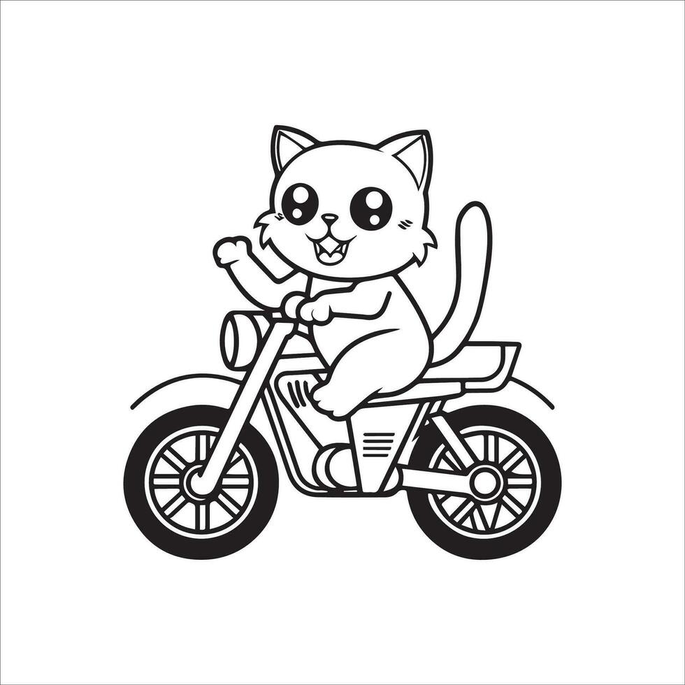 animal contour pour mignonne chat sur une moto vecteur