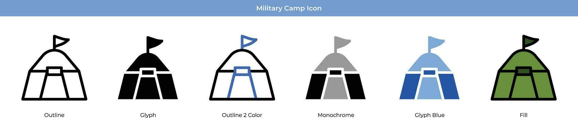 militaire camp icône ensemble vecteur
