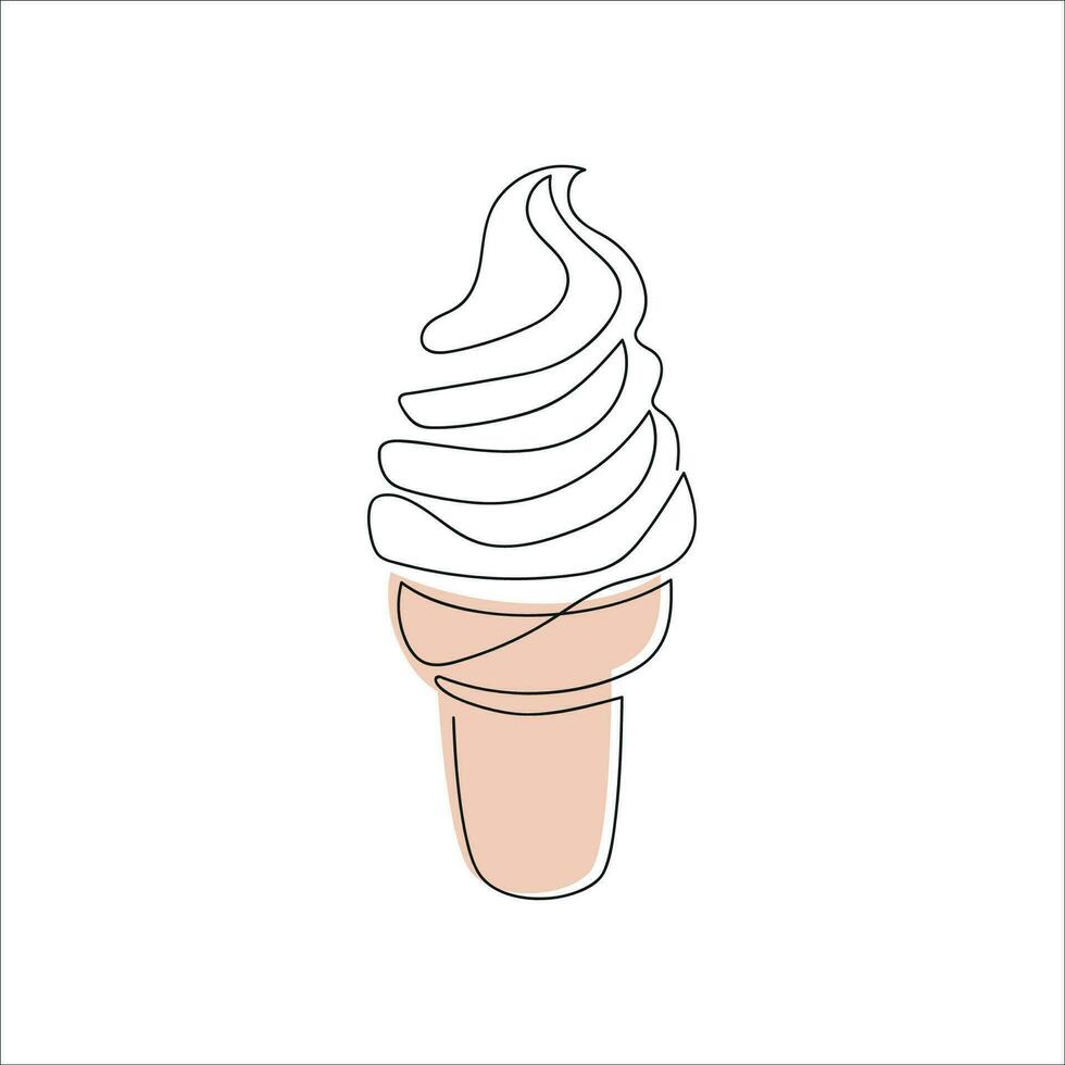 la glace crème tiré dans un continu ligne dans couleur. un ligne dessin, minimalisme. vecteur illustration.