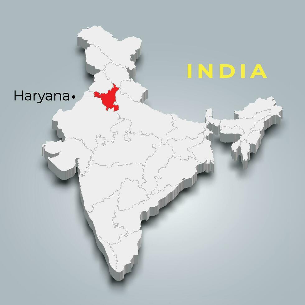 haryane carte emplacement dans Indien 3d isométrique carte. haryane carte vecteur illustration