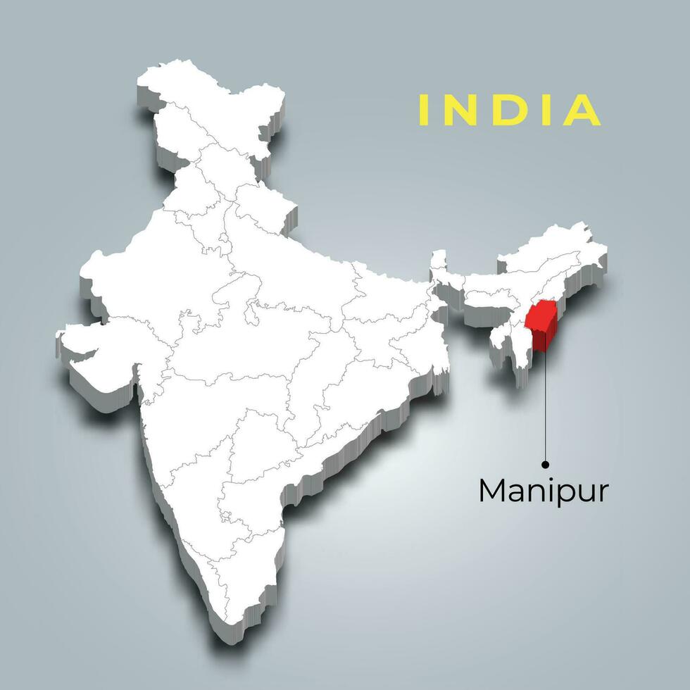 Manipur Etat carte emplacement dans Indien 3d isométrique carte. Manipur carte vecteur illustration