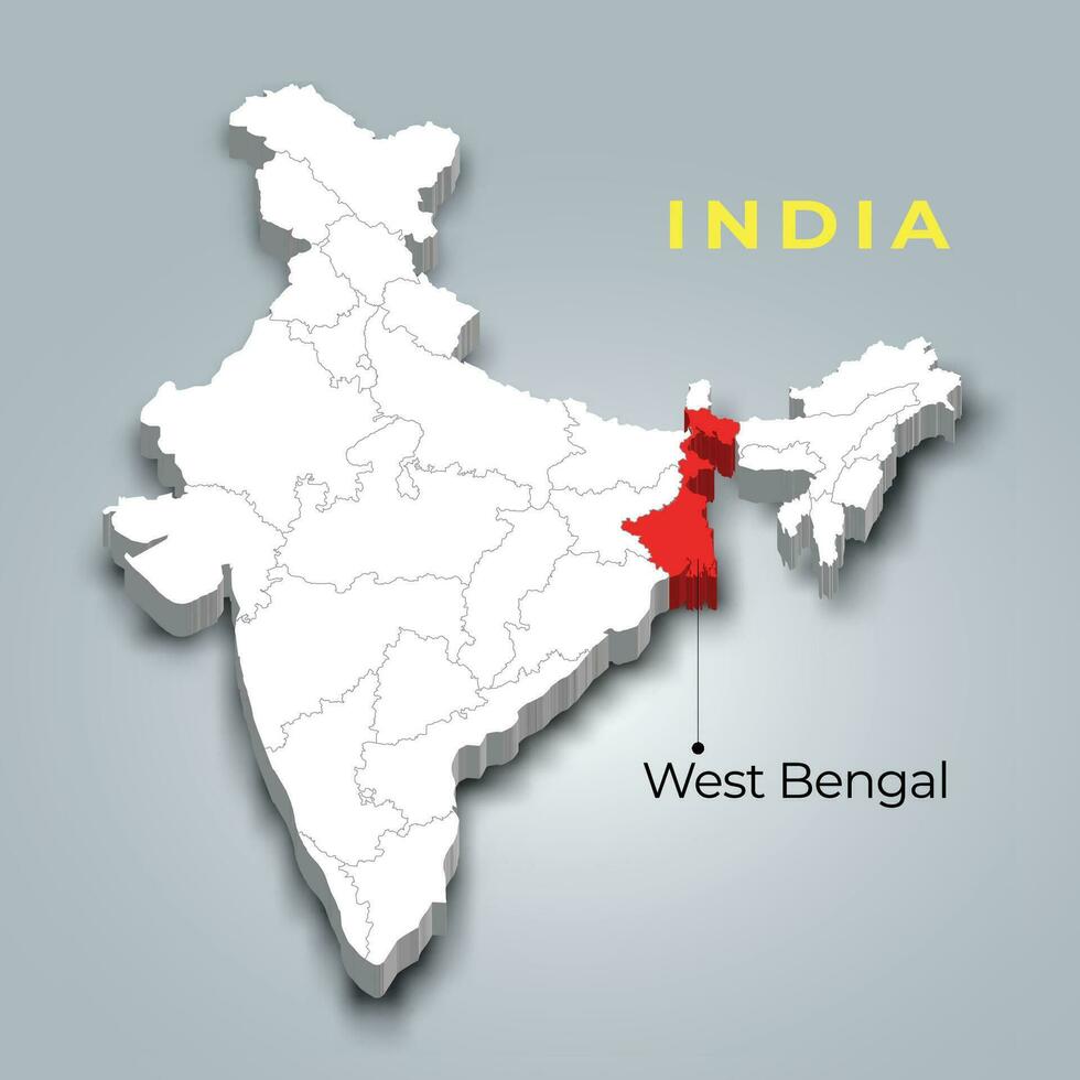 Ouest Bengale Etat carte emplacement dans Indien 3d isométrique carte. Ouest Bengale carte vecteur illustration