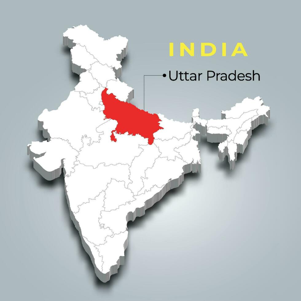 uttar Pradesh carte emplacement dans Indien 3d isométrique carte. uttar Pradesh carte vecteur illustration