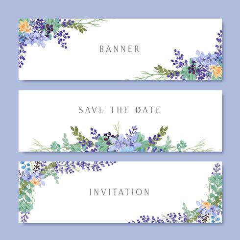 Aquarelle de fleurs avec bannière de texte, aquarelle de fleurs luxuriantes peint à la main isolé sur fond blanc. Bordure de conception pour la carte, faites gagner la date, cartes d&#39;invitation de mariage, affiche, conception de la bannière. vecteur