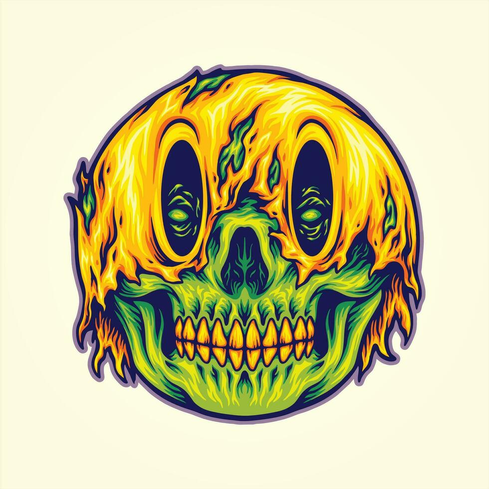 horreur sourit zombi crâne émoticône vecteur des illustrations pour votre travail logo, marchandise T-shirt, autocollants et étiquette conceptions, affiche, salutation cartes La publicité affaires entreprise ou marques.