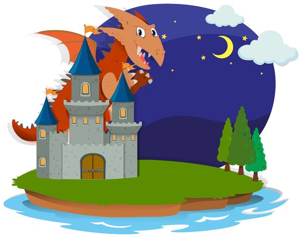 Dragon et château la nuit vecteur