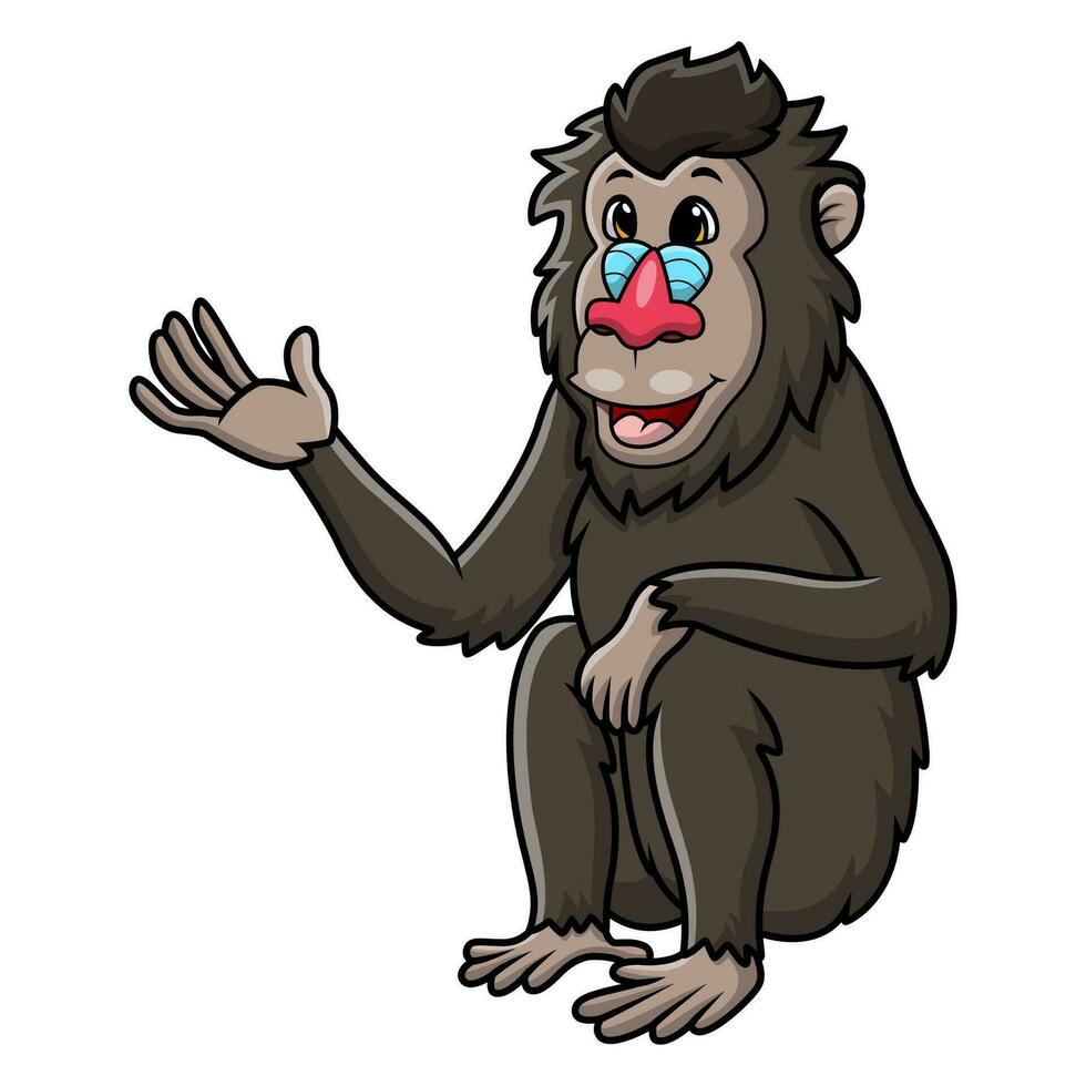 mignonne mandrill babouin dessin animé sur blanc Contexte vecteur