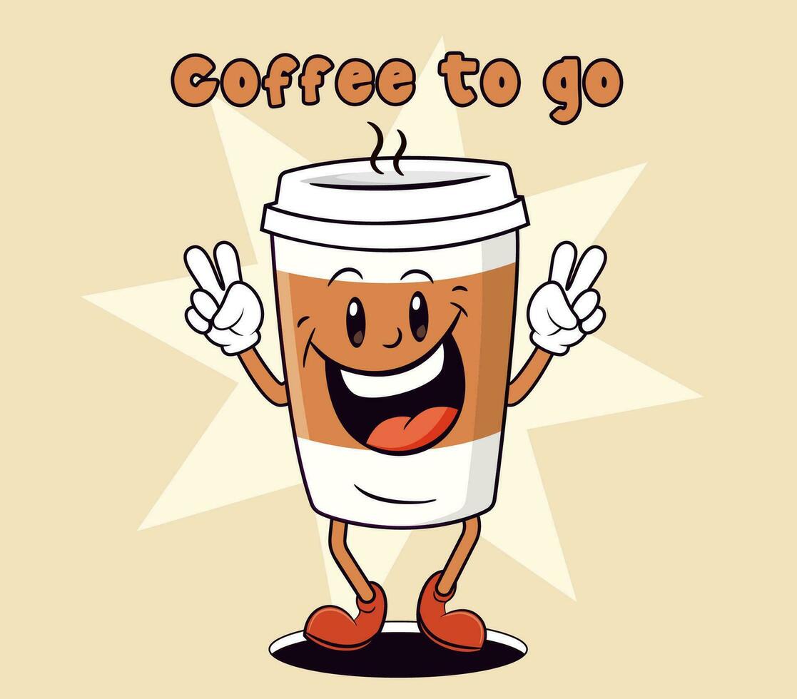 dessin animé café tasse avec citation café à aller. vecteur