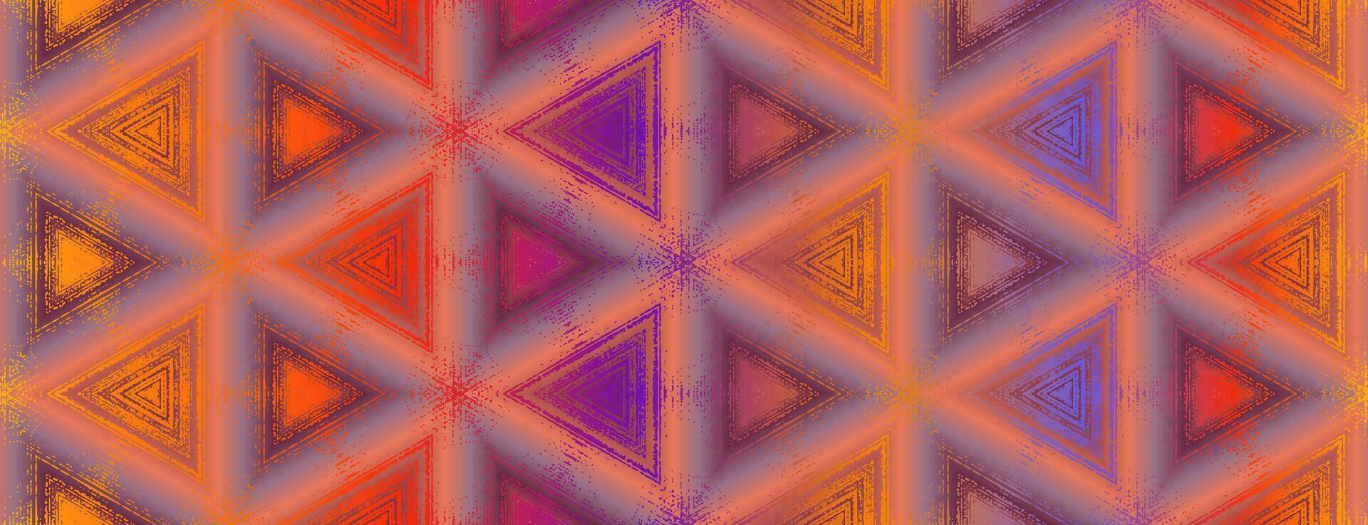 sans couture abstrait texture modèle avec kaléidoscope effet. géométrique ornement de Triangles dans violet, rouge, Orange et Jaune couleurs, conception pour affiche, bannière, carte, fond d'écran, Contexte. vecteur