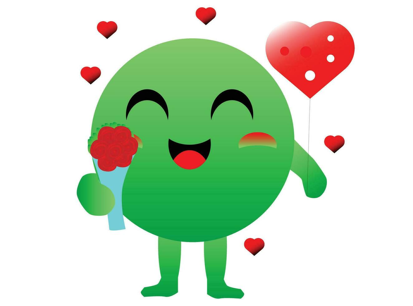 la Saint-Valentin journée fête par mignonne vert rond personnages porter cœur des ballons et une bouquet de rouge Rose vecteur