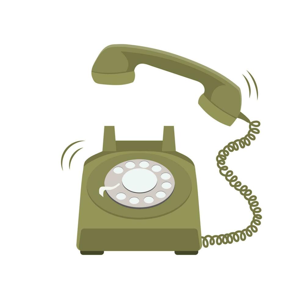 ancien Téléphone avec une destinataire sur une corde. rétro illustration années 70-80, vecteur