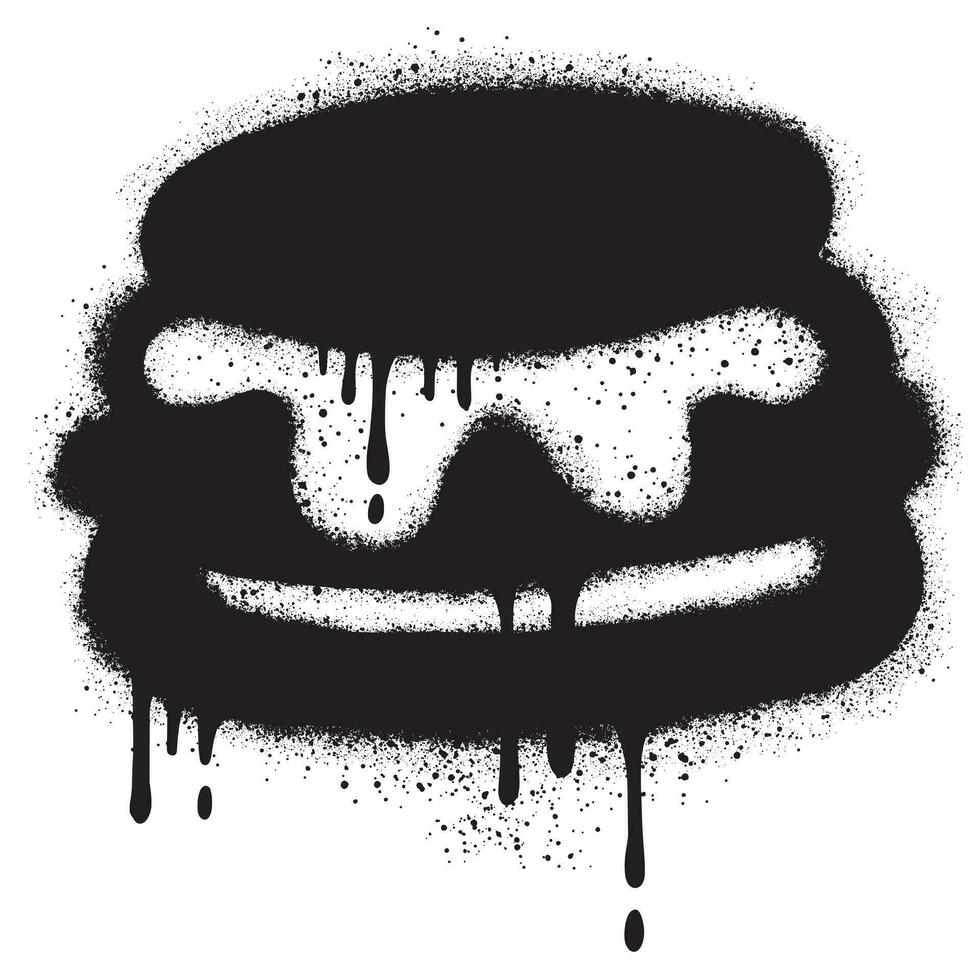 Burger logo dans Urbain graffiti style avec noir vaporisateur peindre. vecteur illustration.