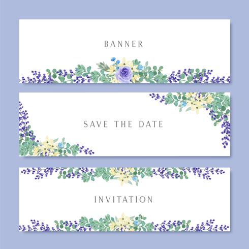 Aquarelle de fleurs avec bannière de texte, aquarelle de fleurs luxuriantes peint à la main isolé sur fond blanc. Bordure de conception pour la carte, faites gagner la date, cartes d&#39;invitation de mariage, affiche, conception de la bannière. vecteur