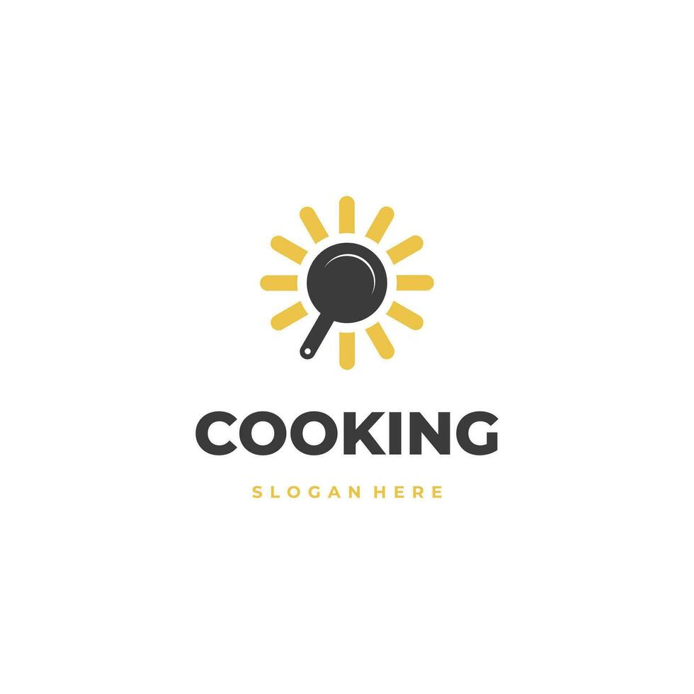 friture la poêle combiner avec Soleil logo, lever du soleil ou le coucher du soleil cuisine concept vecteur