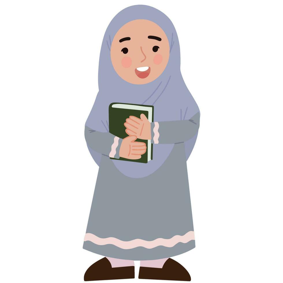 Jeune hijab fille des gamins en portant livre houx Al Quran est allé à mosquée pendant Ramadan journée illustration vecteur