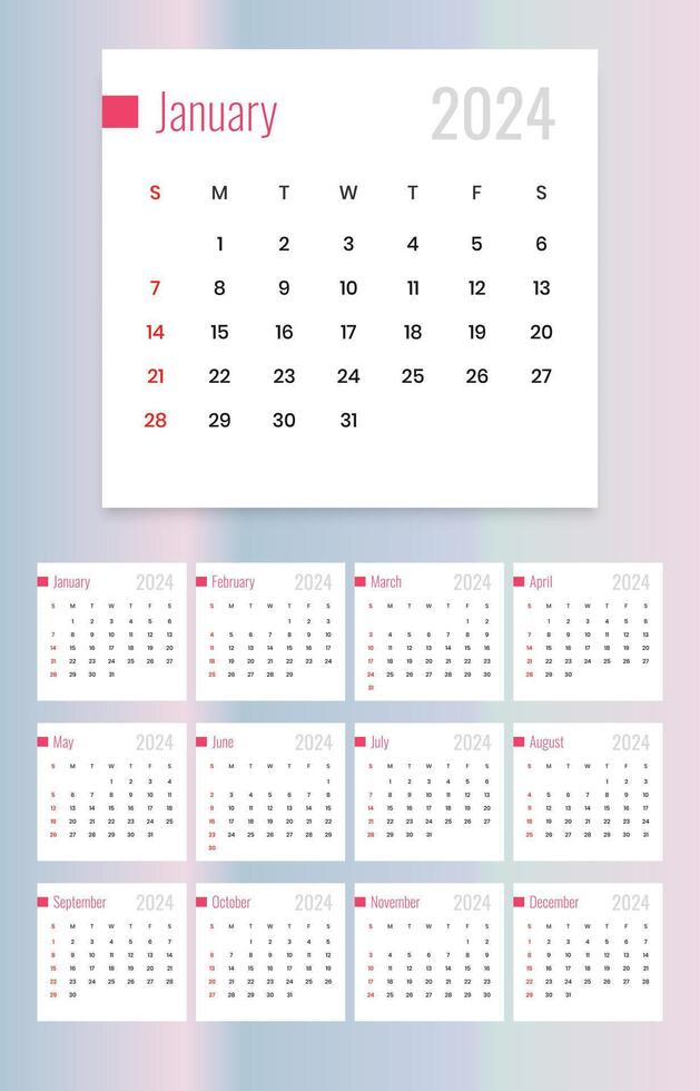 minimal style 2024 Nouveau année calendrier modèle pour Bureau papeterie vecteur