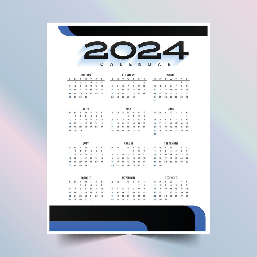 blanc et noir 2024 mur calendrier disposition pour Bureau ou affaires vecteur