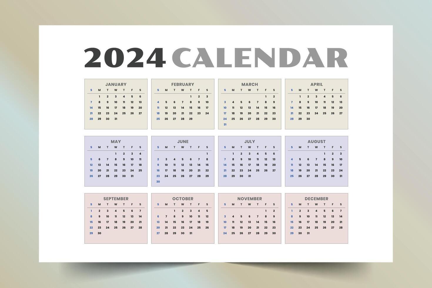 2024 Nouveau année calendrier modèle une imprimable conception vecteur