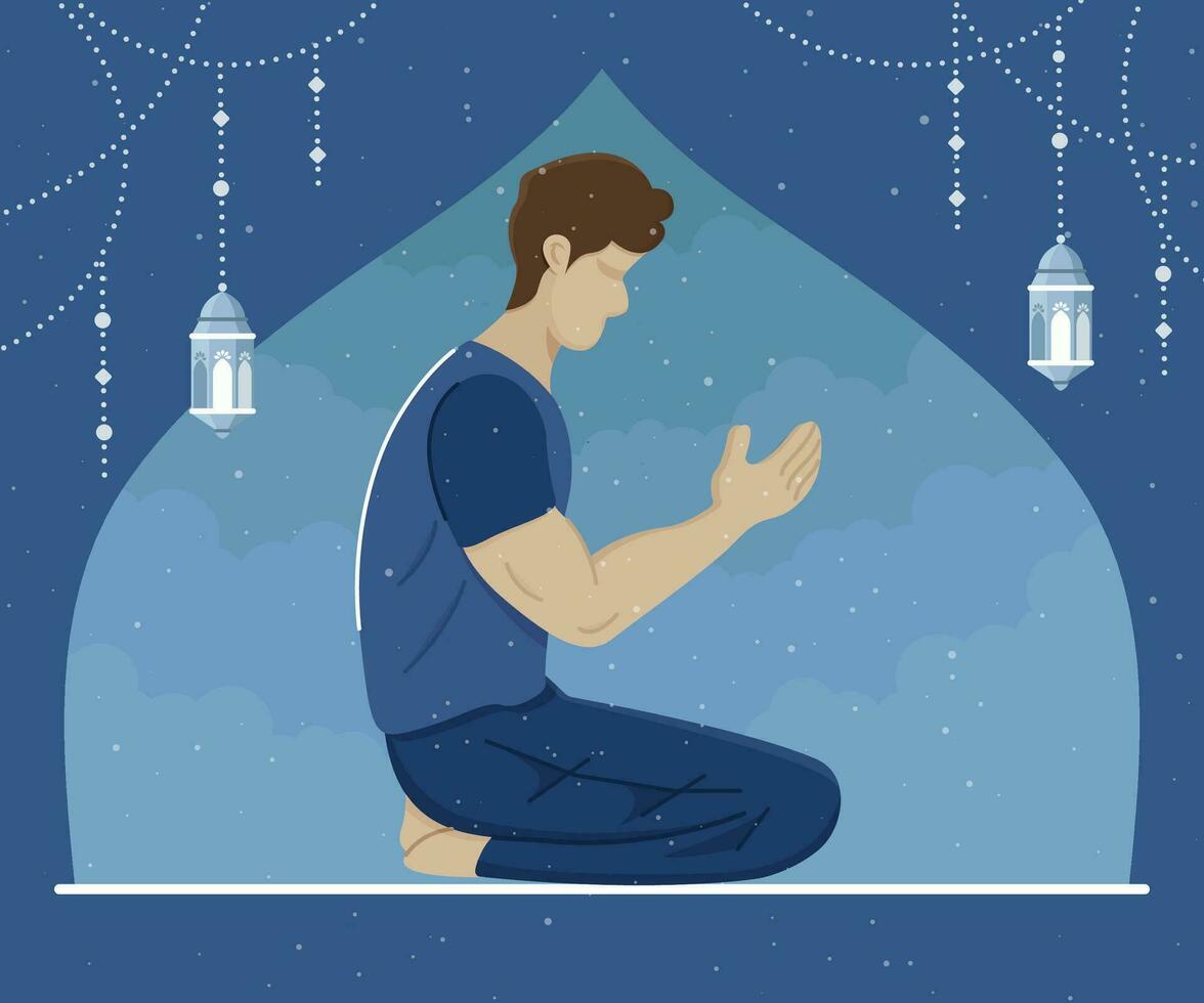 une musulman homme est prier calmement et avec ferveur vecteur
