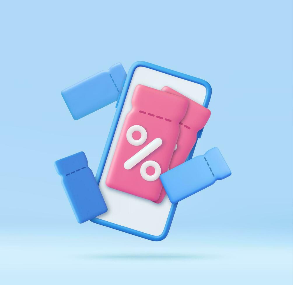 3d cadeau coupon sur mobile téléphone. vecteur