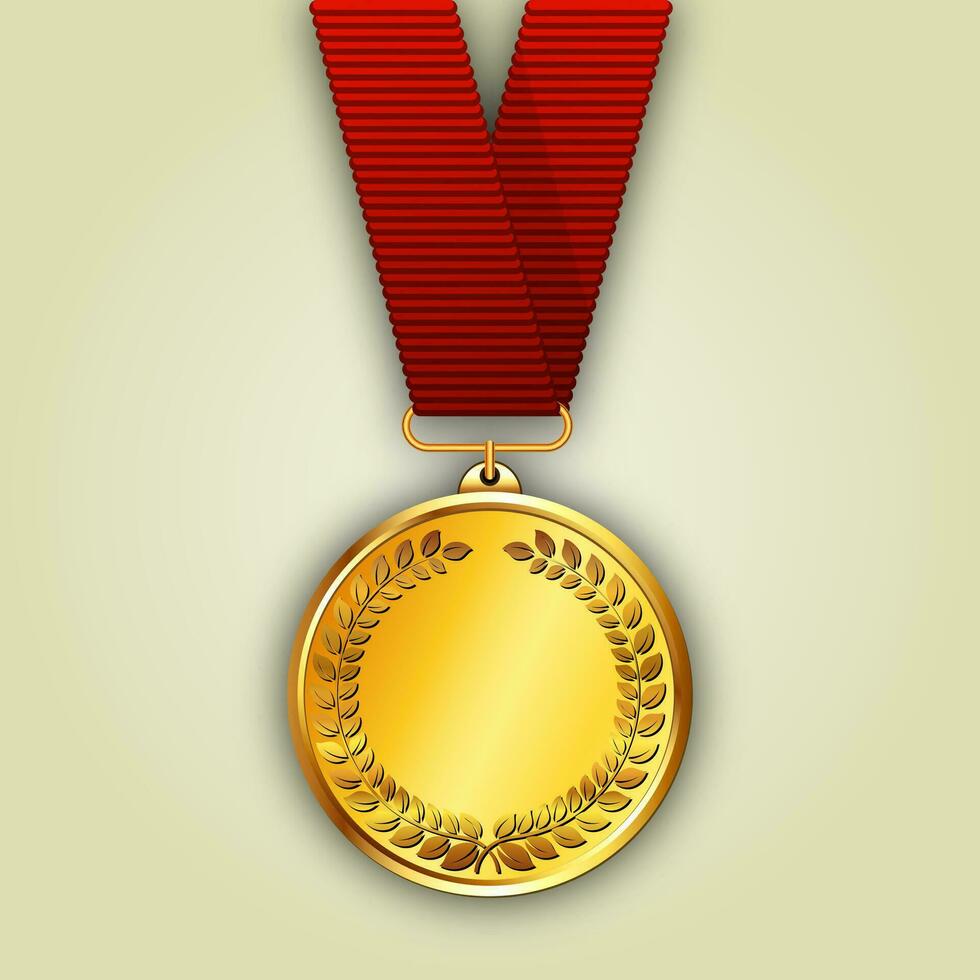 médaille d'or de vecteur sur ruban rouge