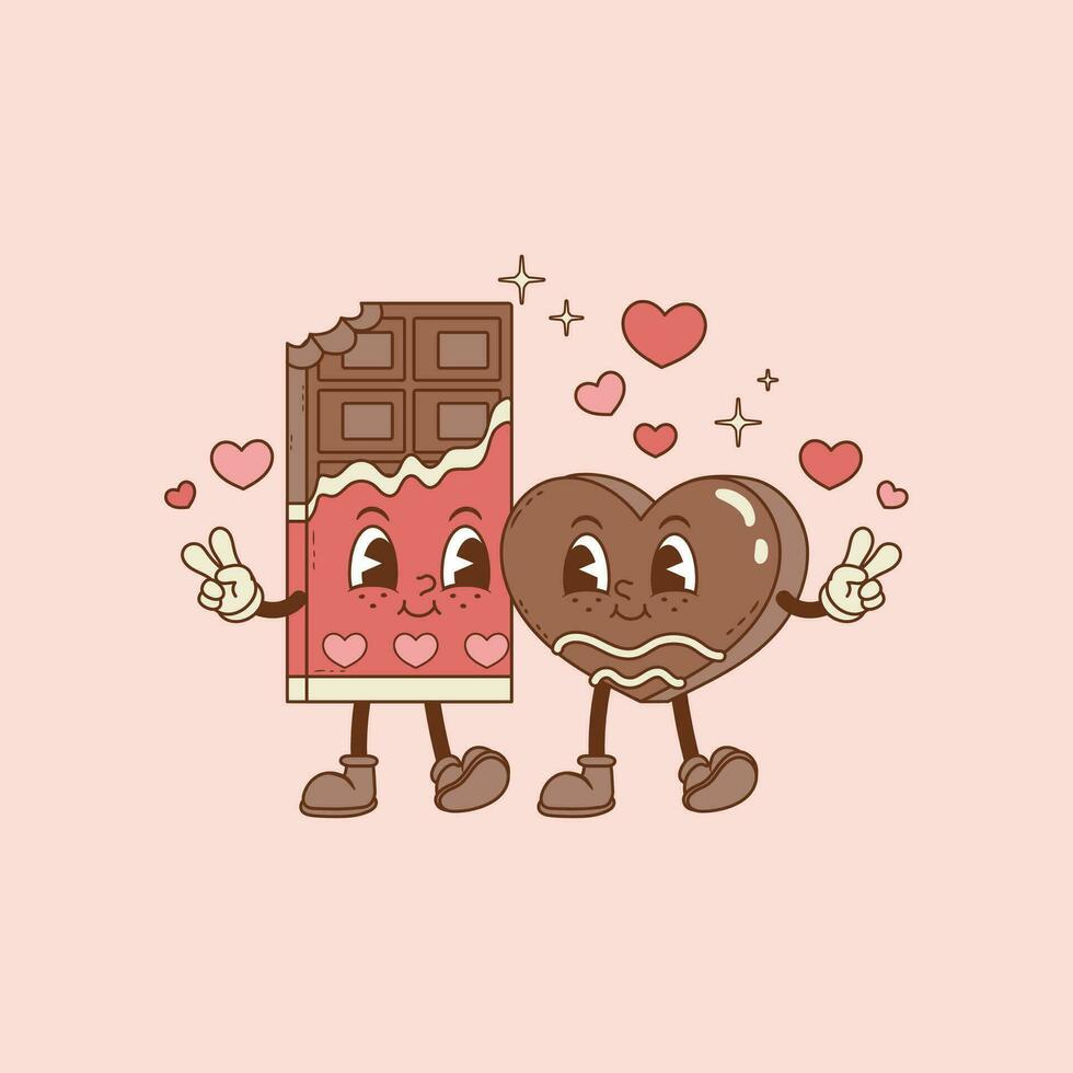 rétro illustration de Chocolat bar et Chocolat Chocolat bonbon dans l'amour et cœurs vecteur
