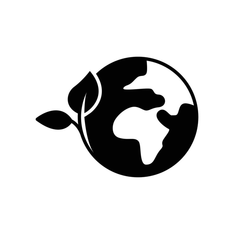 vert Terre planète icône. Facile solide style. monde écologie, globe avec feuilles, éco environnement logo, enregistrer la nature concept. noir silhouette, glyphe symbole. vecteur illustration isolé.