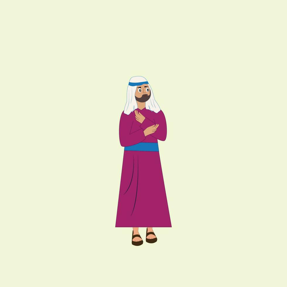 cheik dans arabe robe des stands avec bras franchi vecteur