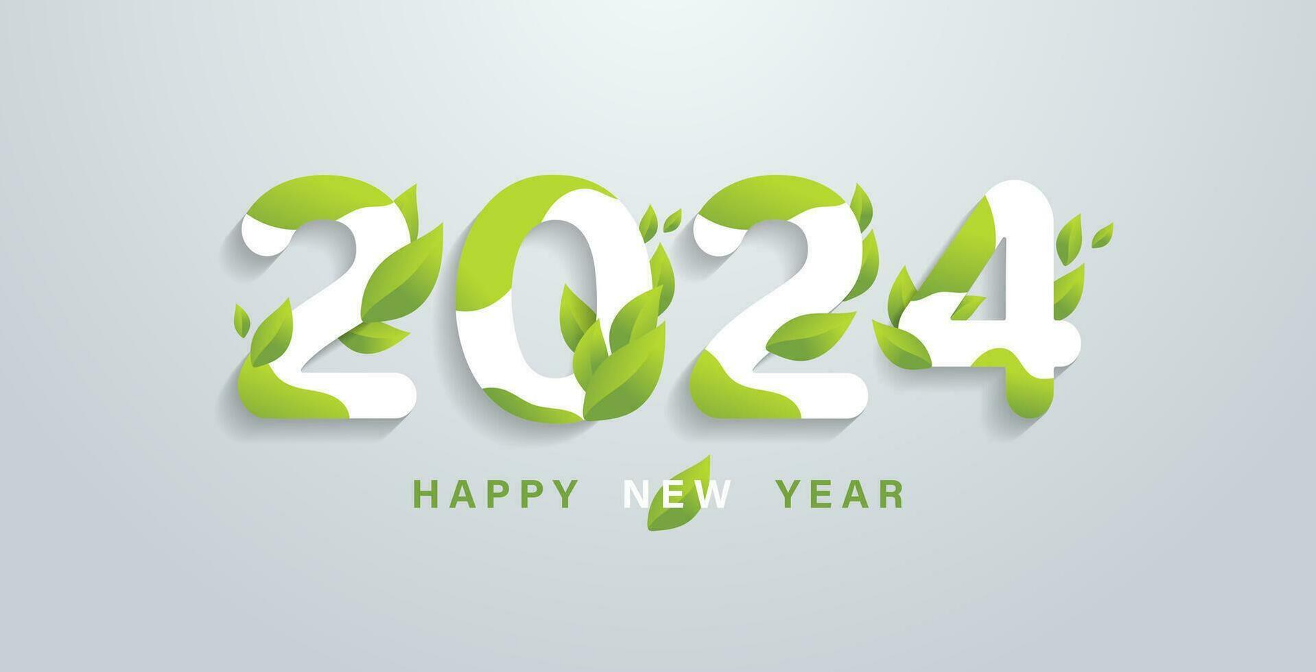 content 2024 Nouveau année avec Naturel vert feuilles bannière. salutations et faire-part, Nouveau année Noël amical à thème toutes nos félicitations, cartes et Naturel Contexte. vecteur illustration