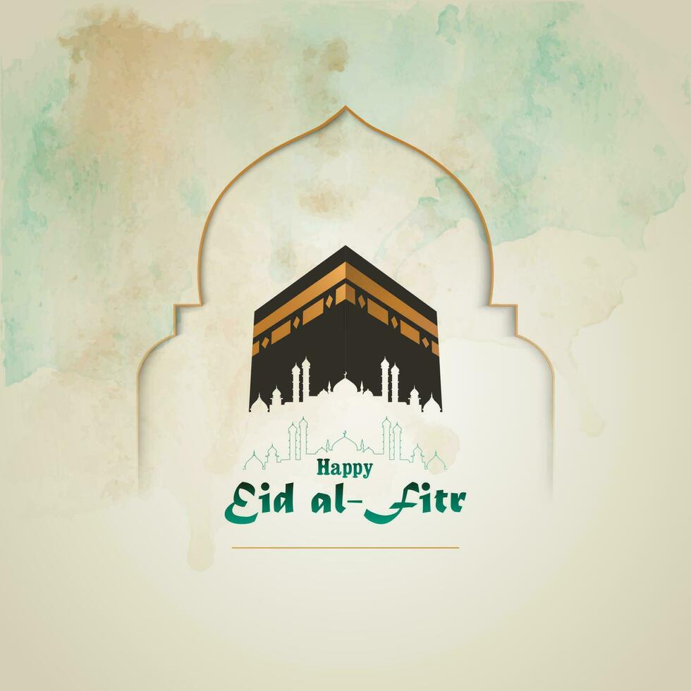 islamique salutations eid Al fitr carte conception avec saint kaaba vecteur