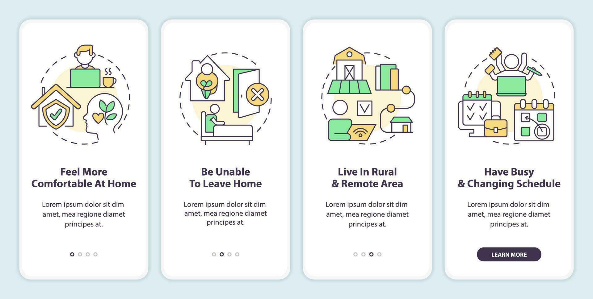 2d Icônes représentant en ligne thérapie mobile app écran ensemble. procédure pas à pas 4 pas coloré graphique instructions avec ligne Icônes concept, interface utilisateur, ux, gui modèle. vecteur