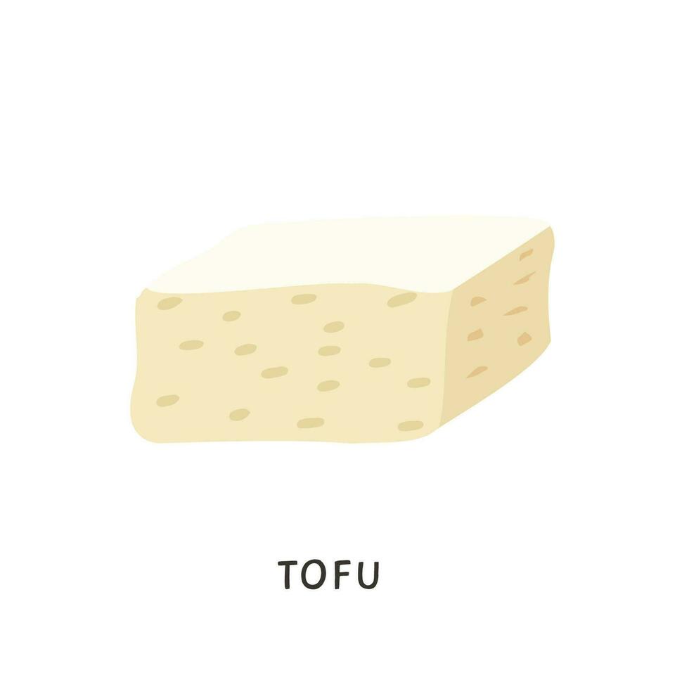 tranché Tofu pièce. végétalien biologique soja fromage isolé sur blanc Contexte. plat vecteur dessin animé illustration de laitier haricot fromage blanc. traditionnel asiatique repas pour végétariens.