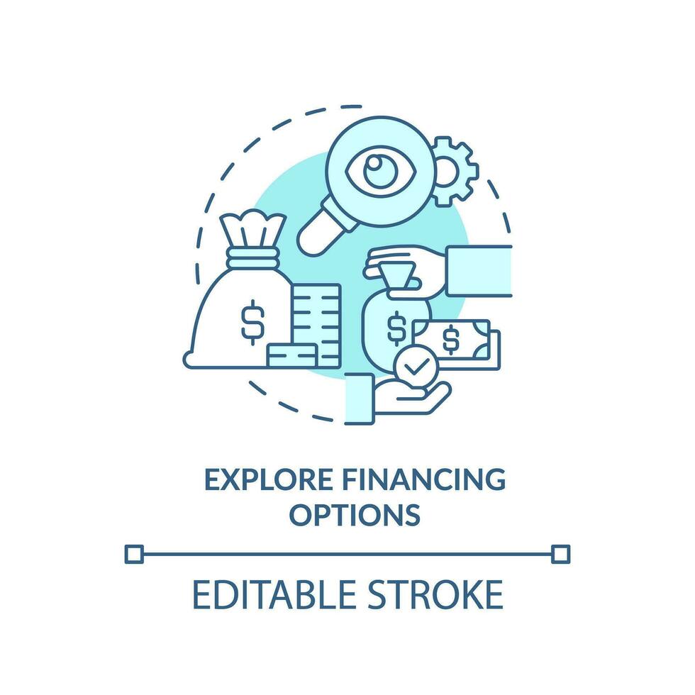 2d modifiable bleu explorer financement les options icône, monochromatique isolé vecteur, mince ligne illustration représentant en espèces couler gestion. vecteur