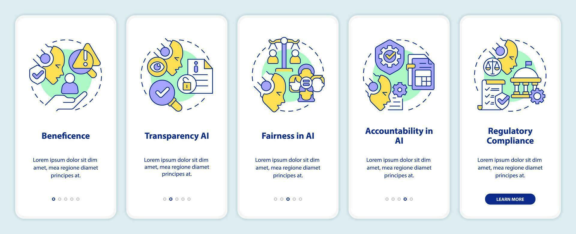 2d Icônes représentant cyber loi mobile app écran ensemble. procédure pas à pas 5 pas coloré graphique instructions avec ligne Icônes concept, interface utilisateur, ux, gui modèle. vecteur